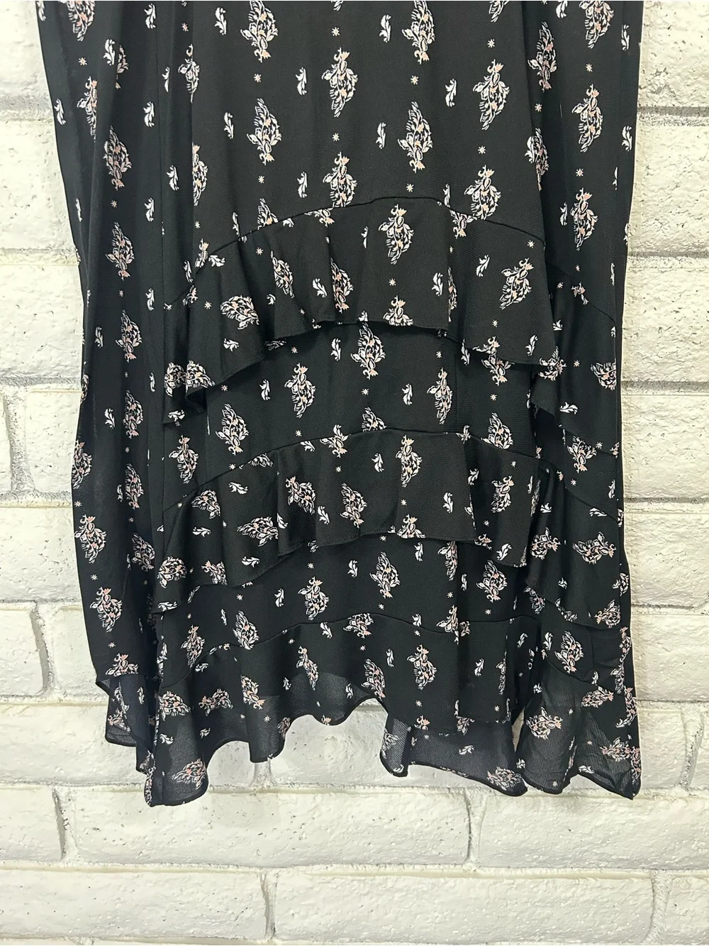 Style Co Black Boho Ruffle Midi Skirt Floral‎ Print Size Large